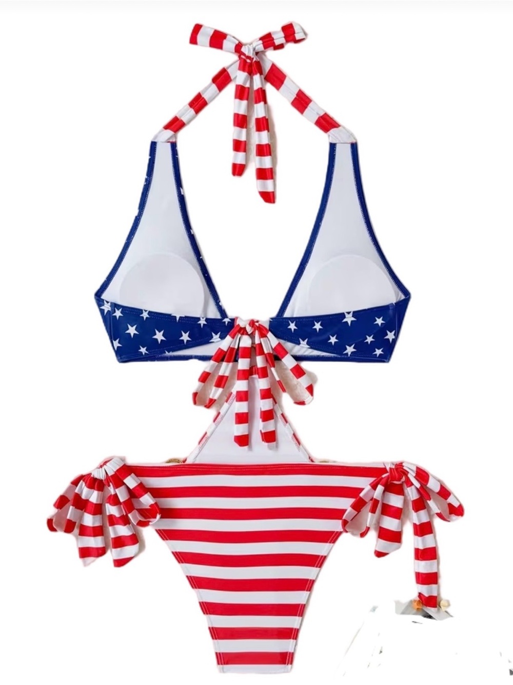 American Flag Print Halter Side Tie Monokini - Picture 3 of 8